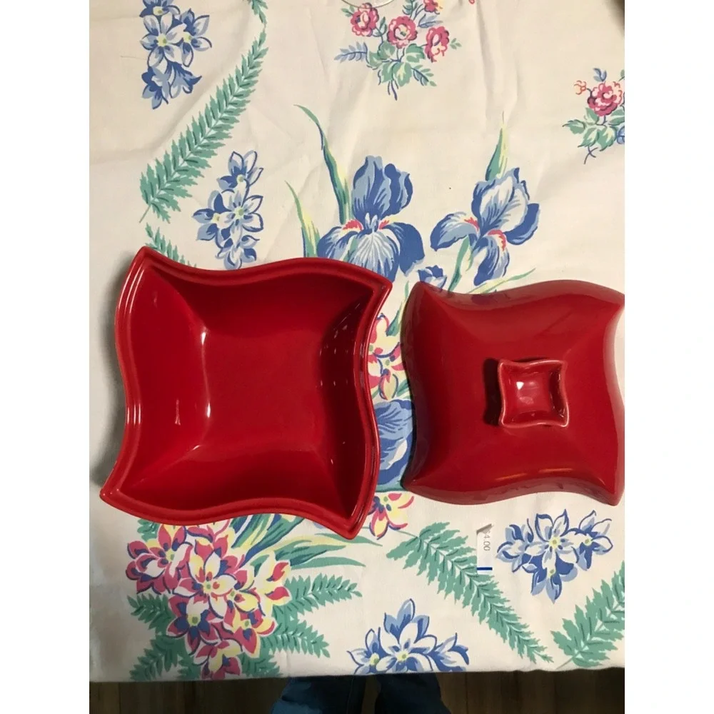 Godinger Sienna‎ Red Pinwheel 1 Qt Covered Baking Dish/ Casserole 80s Vintage